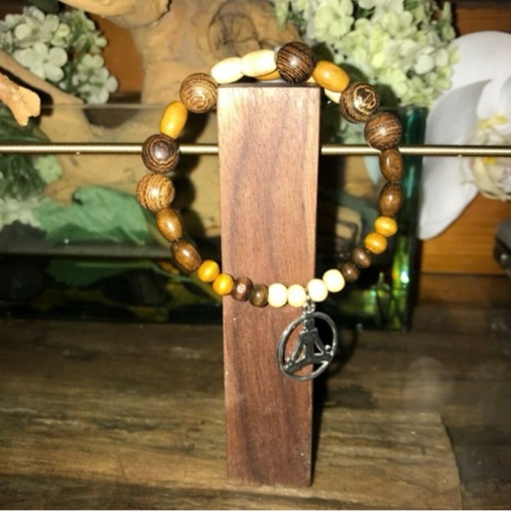 Wooden Beaded Bracelet with Yoga Charm